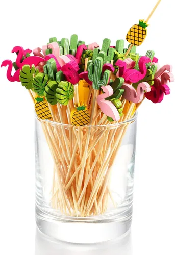 Miniatura 4 de Blulu Paquete de 200 palillos de dientes elegantes para aperitivos, brochetas de cóctel de perlas de 4.7 pulgadas para bebida, palitos con sabor a