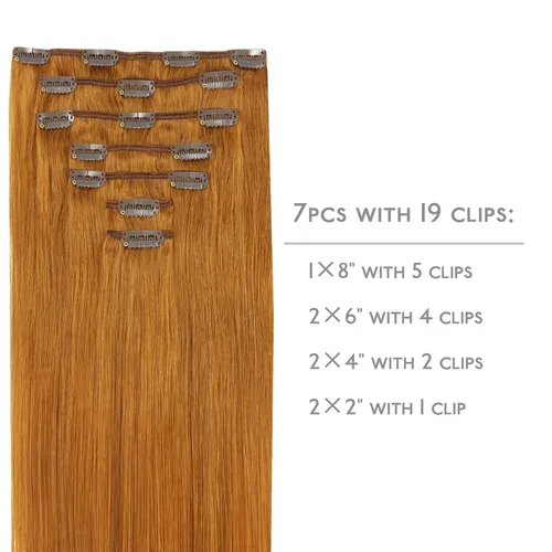 Miniatura 2 de WENNALIFE - Extensiones de cabello con clip, de 36 cm, 120 g, 7 piezas, extensiones de cabello humano real, color castaño rojizo, extensiones