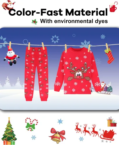Miniatura 7 de DAUGHTER QUEEN Pijamas de Navidad para niños y niñas de 18 meses-12 años, ropa de dormir 100% algodón