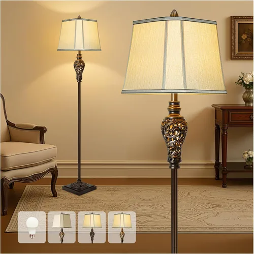 Miniatura 9 de LuxSight Collection Lámpara de pie rústica de 65 pulgadas de alto con pantalla de tela de lino de esquina de corte de luz nocturna, lámpara de pie