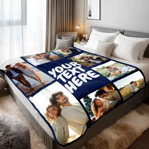 Miniatura 9 de Mantas personalizadas con 1 foto y texto impreso en Estados Unidos Manta personalizada con imagen de 30 x 40 pulgadas Mantas personalizadas
