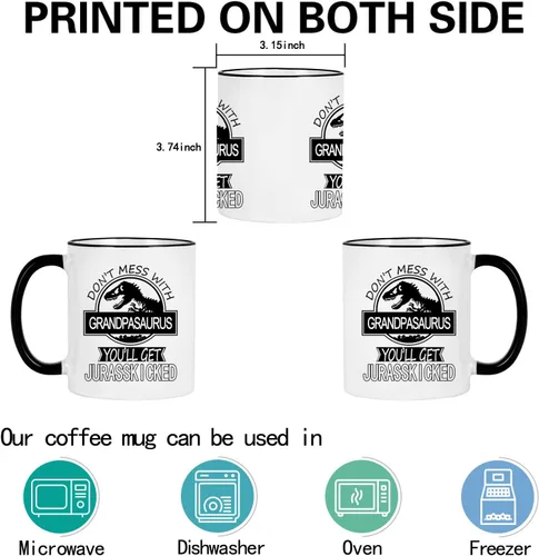 Miniatura 6 de Taza con texto en inglés «Don't Mess With Grandpasaurus You'll Get Jurasskicked», regalos de cumpleaños para el día del padre para el abuelo
