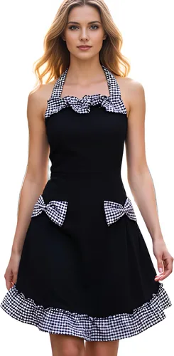 Hyzrz Delantal lindo, retro, adorable, vintage, para mujeres y niñas, de cocina, coqueto, con bolsillos, para el Día de la Madre, color negro