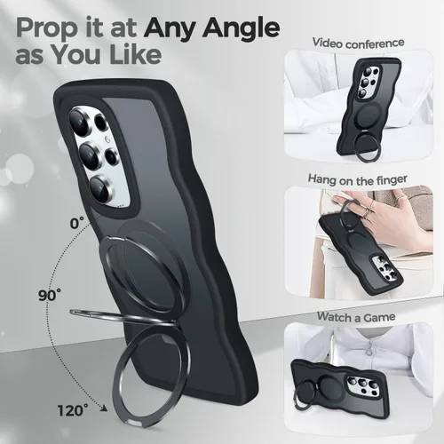 Miniatura 2 de [Soporte magnético y marco ondulado] Funda para Samsung Galaxy S24 Ultra [compatible con MagSafe] [protección militar contra caídas] no amarillenta