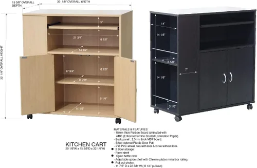 Miniatura 5 de Kings Brand Furniture - Carrito rodante de isla de cocina con ruedas con gabinete de almacenamiento, haya