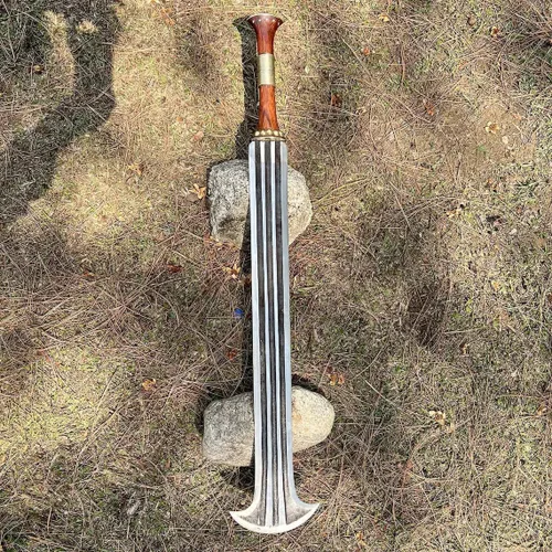 Miniatura 6 de Generic Espada Konda Ikakalaka hecha a mano, hoja de acero al carbono, antigua espada africana tradicional, espada de caza viene con funda de cuero