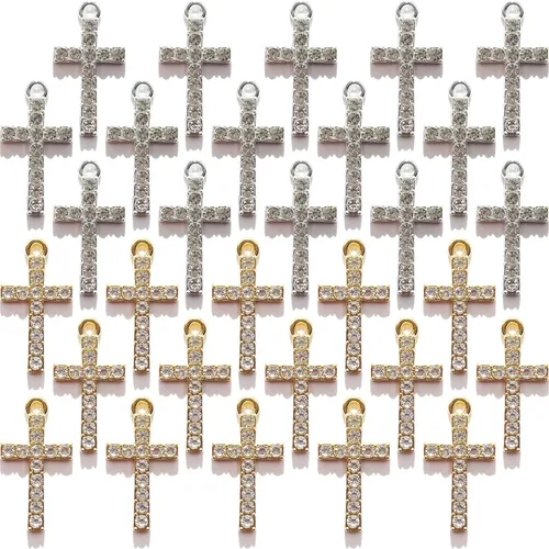 Miniatura 10 de Zirconia Crystal Rhinestone Cross Charms for Jewelry Making Bracelet Necklace Choke Earring Pendant Key Chain Craft Supplies DIY Accessories