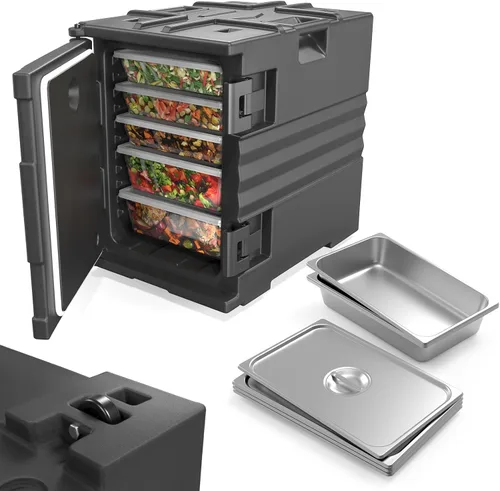 ROVSUN Calentador de alimentos de 82 cuartos de galón, calentadores de alimentos para catering, con 4 bandejas de tamaño completo NSF, ruedas dobles