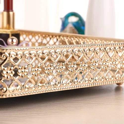 Miniatura 5 de ELLDOO - Bandeja para perfumes y maquillaje con hueco tallado, organizador de joyas y baratijas de vidrio y metal para cómoda y encimera de baño