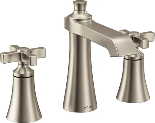 Miniatura 13 de Moen Kit de moldura de grifo de baño con dos manijas Flara de oro cepillado de 8 pulgadas con manija de palanca generalizada, requiere válvula