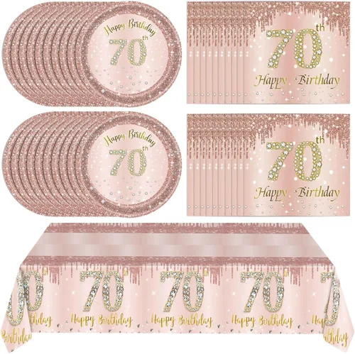 Miniatura 28 de Ryzovo - Decoraciones de cumpleaños 50 para mujer, platos de papel desechables negro y oro rosa, suministros de fiesta para 20 invitados, 41 piezas