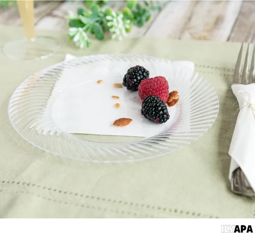 Miniatura 5 de Ilyapa Paquete de 100 platos de postre desechables de 9 pulgadas, juegos de fiesta de plástico transparente para 100 invitados, platos transparentes