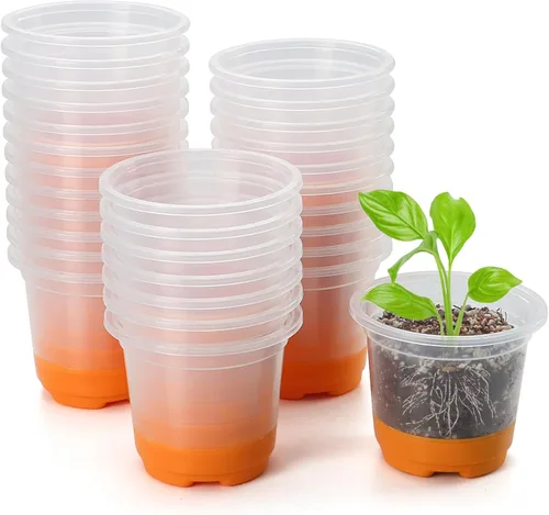 Miniatura 10 de MIXC Macetas de vivero engrosadas transparentes con base de silicona para fácil trasplante, 30 paquetes de 4 pulgadas, maceta transparente Verde