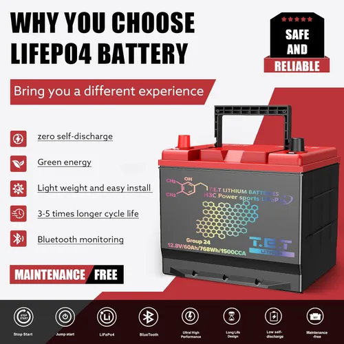 Miniatura 6 de TET - Baterías de arranque y parada para coche BCI Group 24, batería automotriz sin mantenimiento, 12.8 V, 60 Ah, 768 Wh 1500 CCA