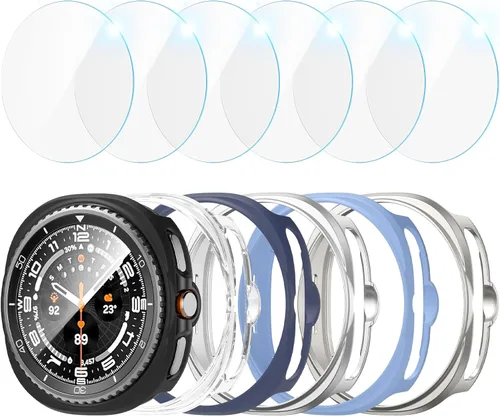 Miniatura 14 de JZK Juego de 6+6 fundas para Samsung Galaxy Watch 6 de 40 mm, protector de pantalla de PC duro impermeable + parachoques delgado de vidrio templado