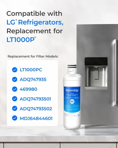 Miniatura 2 de Waterdrop LT1000PC ADQ747935 MDJ64844601 Filtro de agua para refrigerador, reemplazo para LG® LT1000P®, ADQ74793501, ADQ74793502, Kenmore 46-9980