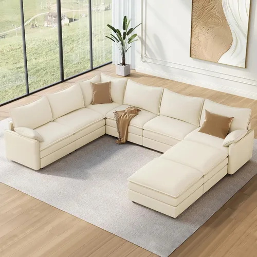 Miniatura 117 de Vesgantti 2 Piece Loveseat & 3 Seater Sofa Set, Modular Cloud Couch, Beige