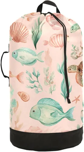 Miniatura 25 de Mochila de lavandería con hojas de estilo bohemio beige con correas ajustables para el hombro, bolsa de lavandería sucia para viajes, campamento