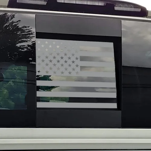 Miniatura 10 de Adhesivo de bandera estadounidense para ventana trasera media, fácil de instalar, compatible con Toyota Tacoma 2016-2022 (fibra de carbono negra)