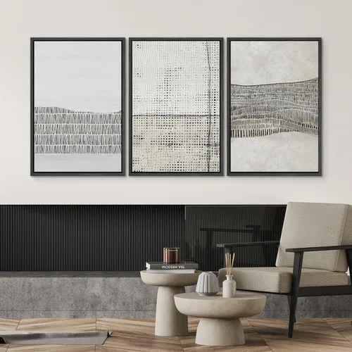 Miniatura 293 de SIGNWIN Lienzo enmarcado para pared, arte con pinceladas de flujo neutro en tonos beige abstractos, ilustraciones, arte moderno, decorativo