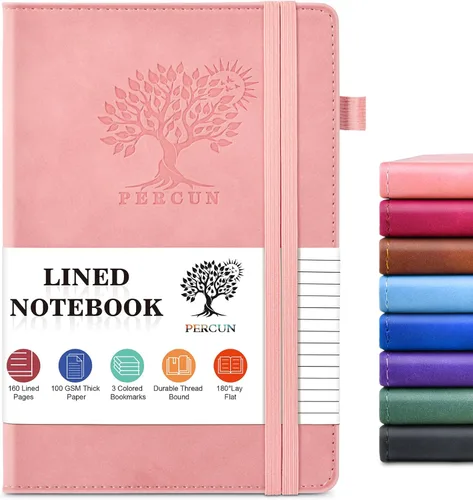 Miniatura 37 de PERCUN Cuaderno rayado para hombres y mujeres, 160 páginas con rayas universitarias para escribir, cuadernos A5 de cuero de tapa dura para el Marrón