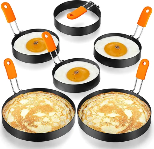Miniatura 7 de Patelai Juego de 6 piezas de anillo de huevo profesional y anillo de panqueque de acero inoxidable con moldes para huevo frito y moldeadores