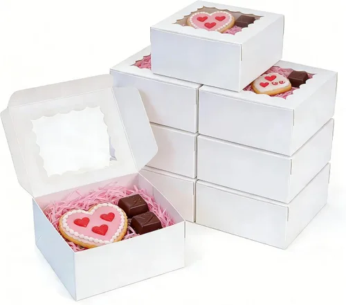Miniatura 13 de XINHPKGG 100 cajas de galletas de 4 x 4 x 2.5 pulgadas, cajas de panadería con ventana, caja de postre para recuerdos de boda, fiesta, color marrón