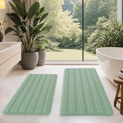 Miniatura 74 de ACCUMTEK - Juego de alfombras de baño a rayas beige de 3 piezas, ultrasuaves, antideslizantes de chenilla, alfombras de baño mullidas y absorbentes