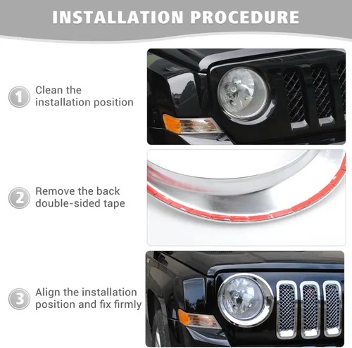 Miniatura 6 de Jimen Compatible con Jeep Patriot 2011-2016, biseles para faros delanteros (cromado)