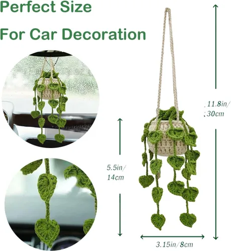 Miniatura 4 de Adorno para colgar en automóvil, lindo adorno de planta de ganchillo para espejo retrovisor, decoración de espejo retrovisor tejido a mano, Floret