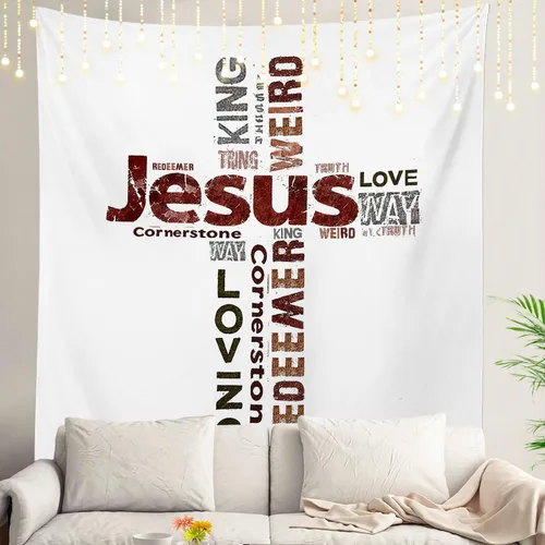 Miniatura 105 de Shrahala Tapiz de pared cristiano con palabras blancas, palabras de Navidad, escuela, Jesús, Biblia, adoración de la Biblia, tapiz grande