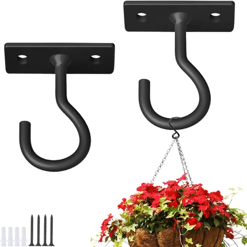 Miniatura 17 de Ganchos para plantas, paquete de 2 soportes de metal para colgar plantas de 6 pulgadas, gancho decorativo para comederos de pájaros, macetas, Negro