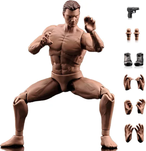 Figura de acción masculina a escala 1:12 AM116 Cuerpo de figura masculina muscular personalizada flexible de 6 pulgadas, muñecas de PVC en miniatura