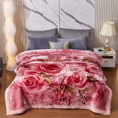Miniatura 16 de Manta de visón coreano de 55"×75", sedosa, suave y cálida - Manta de cama Raschel reversible de 2 capas para cama individual. (150x200cm-2.5kg).