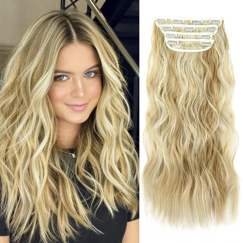 Miniatura 12 de 4 extensiones de cabello sintético suave y natural para mujer, rubio miel, mezcla de castaño castaño, extensiones para mujer