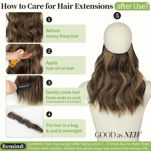 Miniatura 9 de KooKaStyle - Extensiones de cabello con hilo invisible, diadema transparente, ajustables, 4 clips fijadores, cabello largo y ondulado de 12