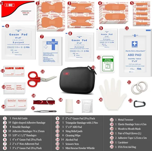 Miniatura 4 de I GO Kit de primeros auxilios compacto de 85 piezas, pequeño kit de supervivencia de emergencia personal para viajes, senderismo, camping, Verde