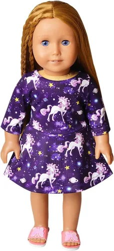 Miniatura 14 de Qpancy Vestidos a juego para muñecas y niñas, trajes de unicornio de manga larga, ropa de algodón