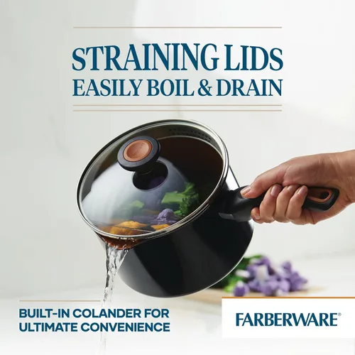 Miniatura 5 de Farberware Glide - Sartén antiadherente de cerámica de cobre con tapa, 3 cuartos de galón, color negro