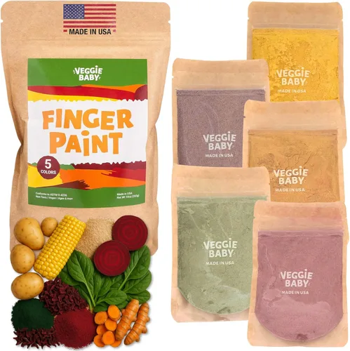 Pinturas de dedos veganas Veggie Baby para niños pequeños, coloración orgánica segura para bebés, juego, fabricadas en Estados Unidos (5 colores)