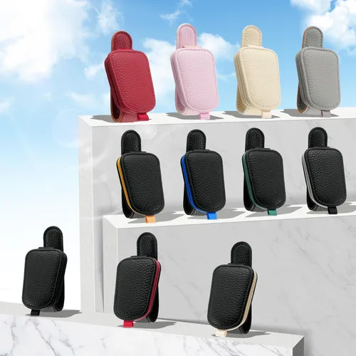 Miniatura 6 de SINGARO Soporte para gafas de sol de coche, hebilla magnética de cuero para visera de coche, clip para anteojos de sol, clip para almacenamiento