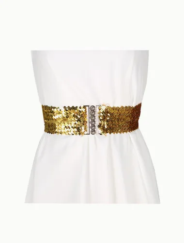 Miniatura 6 de uxcell Ladies Sequins Decor Metal Interlooking Buckles Elastic Waist Belt