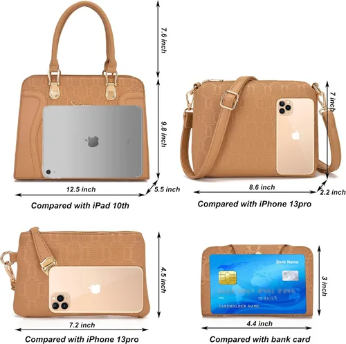 Miniatura 88 de Bolsos de mano de moda para mujer, bolsa de hombro, asa superior, bolsa de mano, juego de 4 piezas