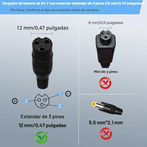 Miniatura 2 de Cargador de 24 V para scooter eléctrico Razor MX350 Scooter eléctrico Dirt Bike E100 E175 E200 E200S E300 E300S E500 Pocket Mod, Sports Mod y Dirt