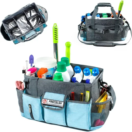 Miniatura 15 de Carrito de limpieza profesional XL para proveedores de limpieza, bolsa de limpieza portátil de 17 pulgadas para amas de casa, organizador de Gris