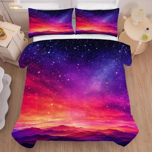 Miniatura 14 de Juego de edredón de galaxia azul, tamaño individual, ropa de cama espacial para niños, niñas, adolescentes, decoración de dormitorio, luna, nube