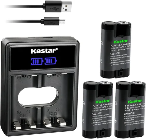 Kastar Paquete de 3 baterías KAA2HR y cargador USB dual LCD de repuesto para Kodak EasyShare DX6340, DX6440, DX6445, Z1275, Z1285, Z650, Z663, Z700,