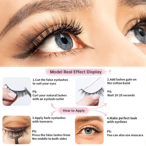 Miniatura 5 de Pestañas postizas de aspecto natural, ojo de gato, 3D, paquete de 14 pares de pestañas postizas hechas a mano, reutilizables, cortas, 0.630 in