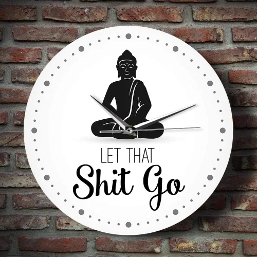 Miniatura 5 de The Geeky Days Let That Shit Go - Reloj de pared con cita divertida de Buda, decoración zen, arte humorístico, silencioso, sin tictac, regalo