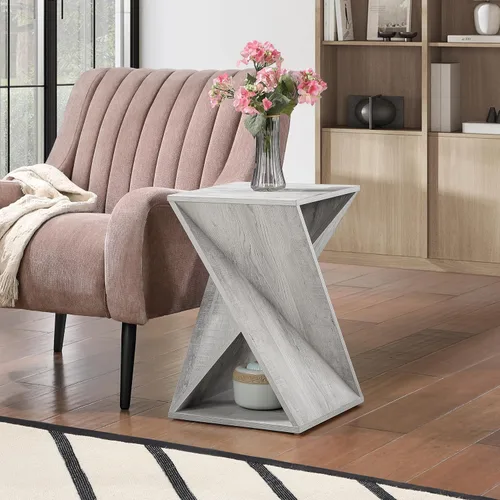 Miniatura 10 de Mesa Auxiliar Moderna Única con Extremo Retorcido, Mesa Lateral de Estilo Rústico, Estilo Rústico, Sala de Estar, Mesa Decorativa de Dormitorio